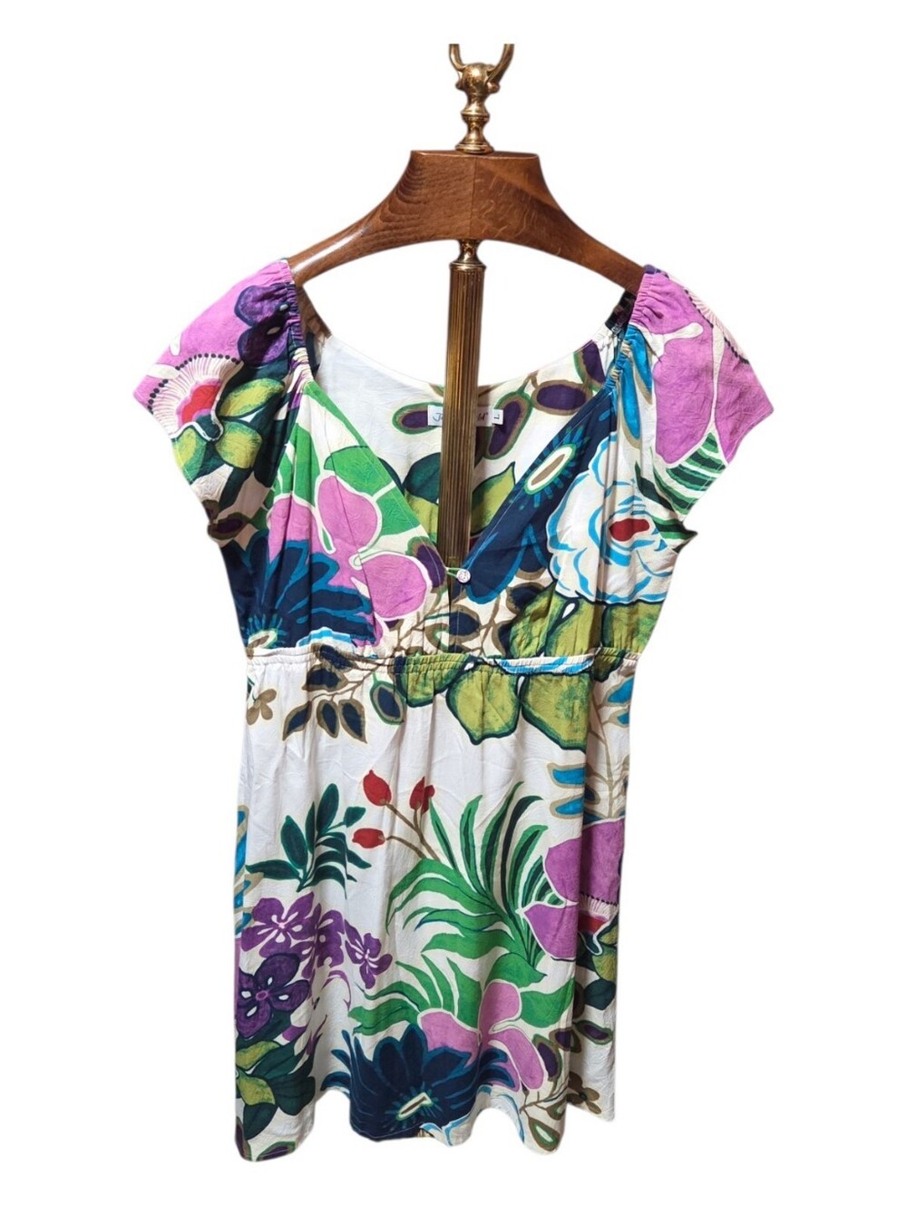 Vintage Jams World Lotus Moon Empire Waist Floral Hawaiian Mini Dress Size Large